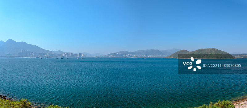 香港大埔大美督海湾海岛海景风光全景长图图片素材