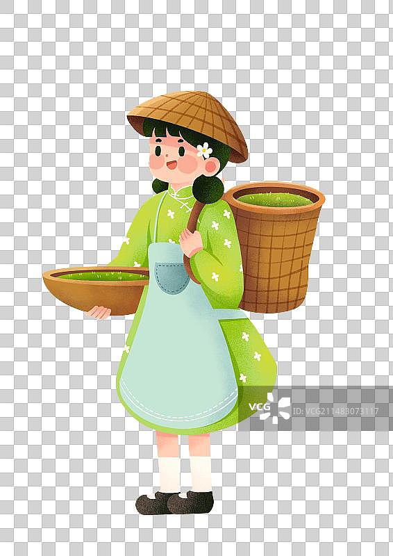 卡通节气采茶人物插画图片素材