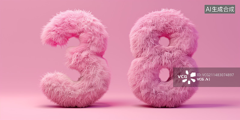 【AI数字艺术】粉色毛绒绒的数字3和8图片素材