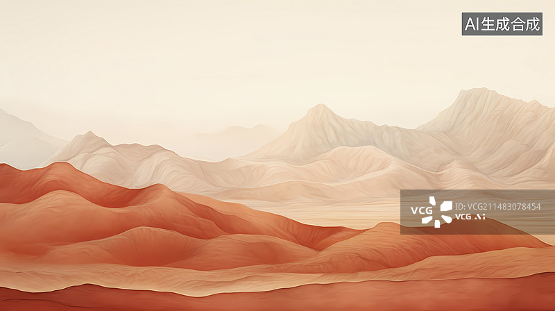 【AI数字艺术】山地地貌简约插画背景图片素材