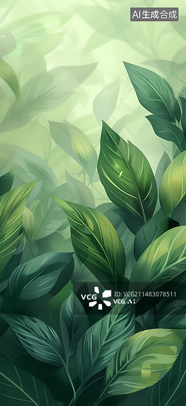 【AI数字艺术】绿色叶子插画背景图片素材