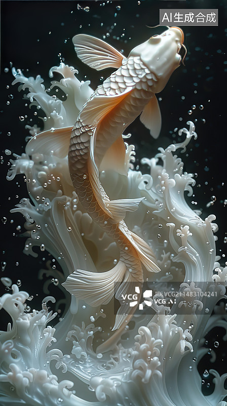 【AI数字艺术】鱼在水中游泳的特写镜头图片素材