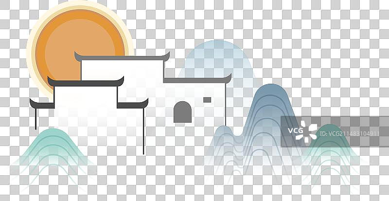 徽派建筑房子插画元素图片素材