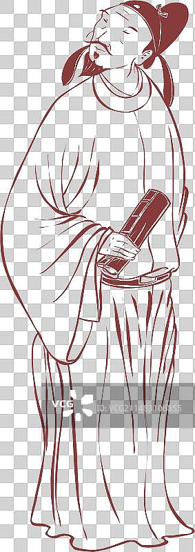 古代诗人手拿书籍回头望人物元素图片素材