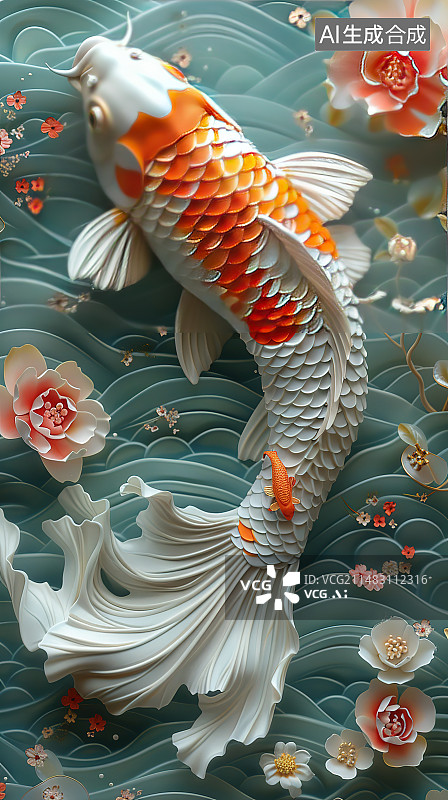 【AI数字艺术】金鱼在鱼缸里游泳的特写镜头图片素材