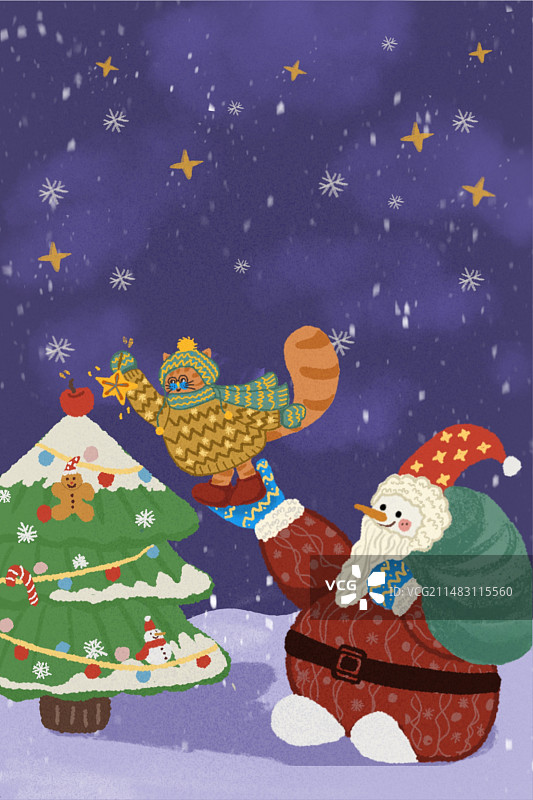 圣诞树下的猫语心愿图片素材