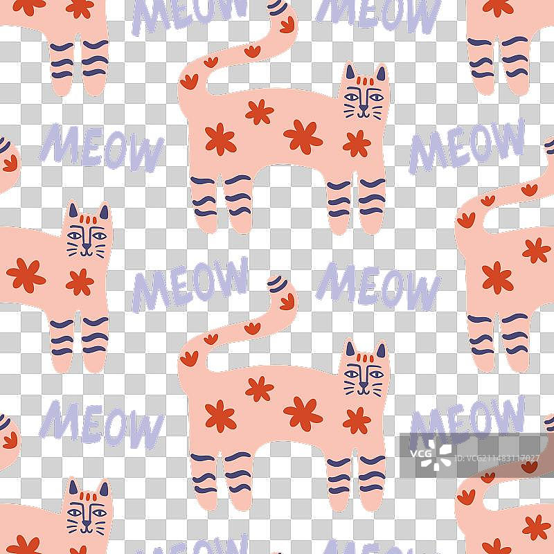 时尚的民间艺术猫咪无缝复古图案图片素材