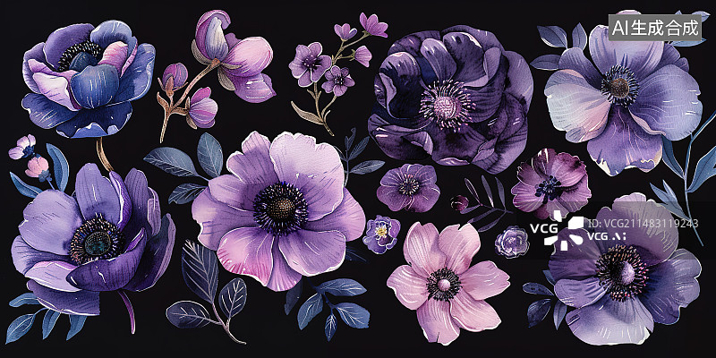 【AI数字艺术】黑色背景下粉红色花朵的特写镜头图片素材