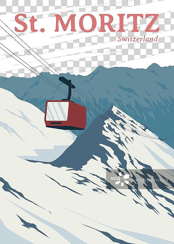 圣莫里茨红色滑雪缆车海报设计图片素材