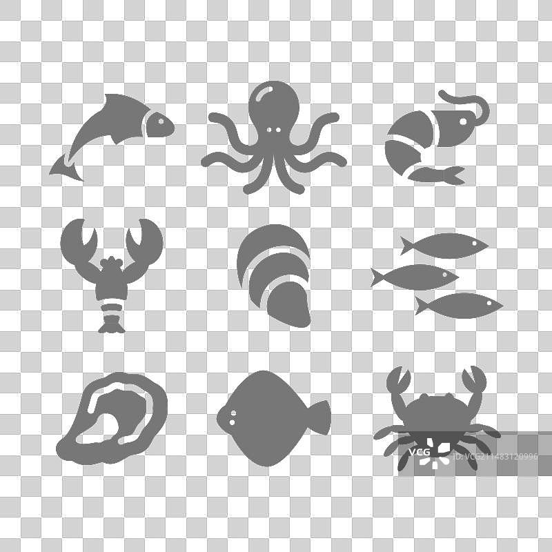 海鲜鱼和龙虾图标图片素材