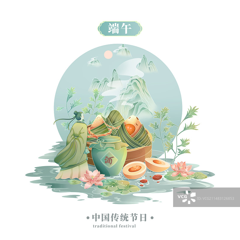 国风插画中国传统节日端午节日插画图片素材