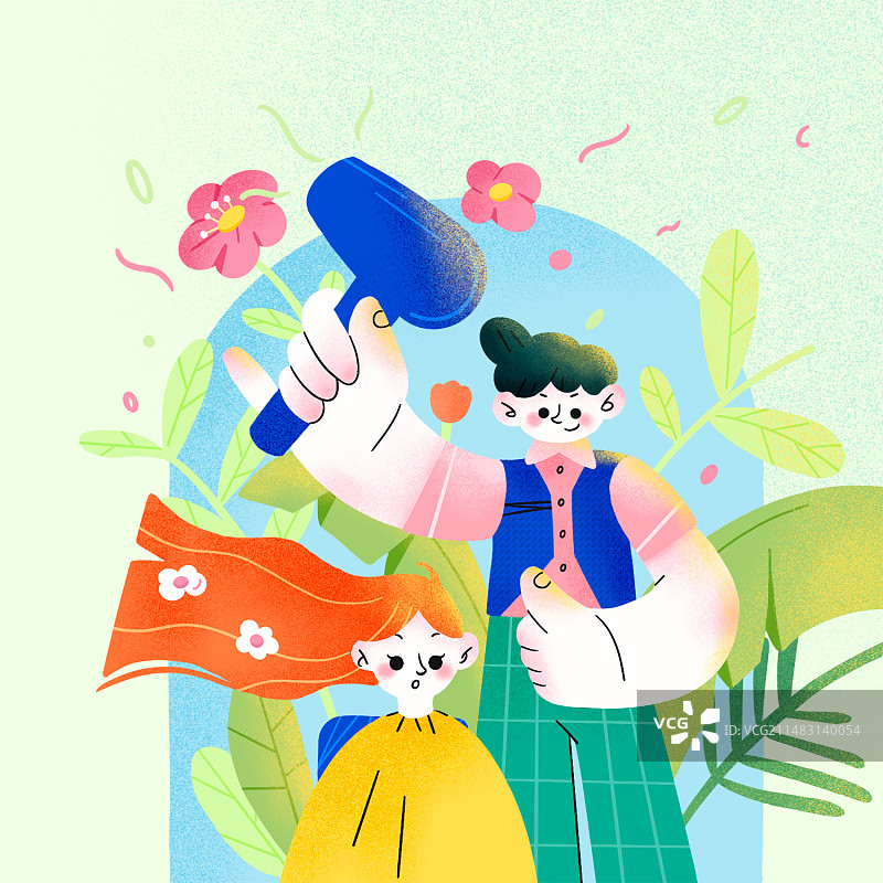春天花朵理发店理发师理发剪发二月二龙抬头tony吹风机花瓣图片素材