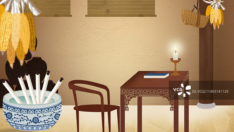 古代农村乡村乡下穷苦读书人夜读家庭环境破败老宅子老房子古宅灯光插画图片素材