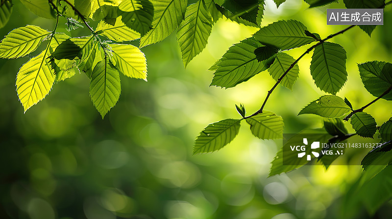 【AI数字艺术】背景模糊的树叶特写镜头图片素材