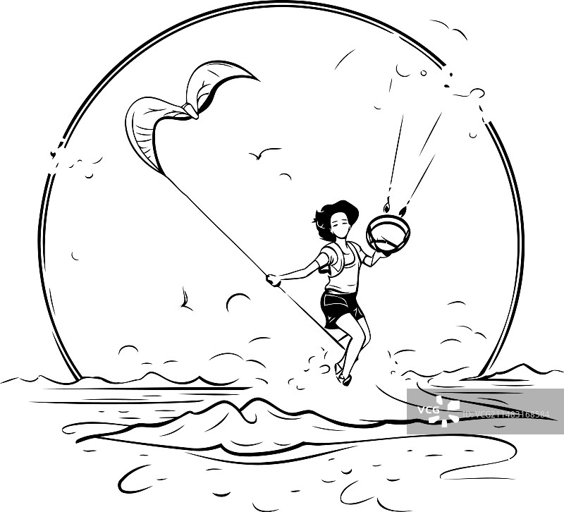 手绘风筝冲浪女孩图片素材