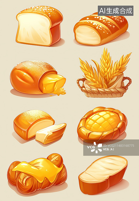 【AI数字艺术】白色背景上的面包特写镜头图片素材