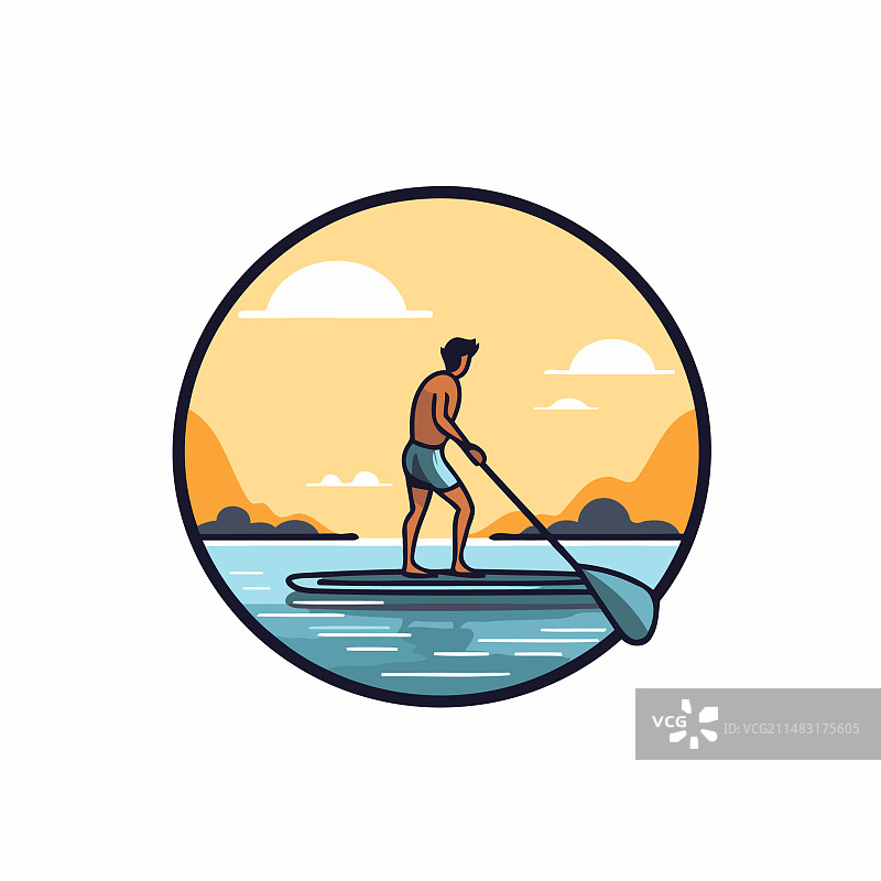 复古风格的男人划桨板图片素材