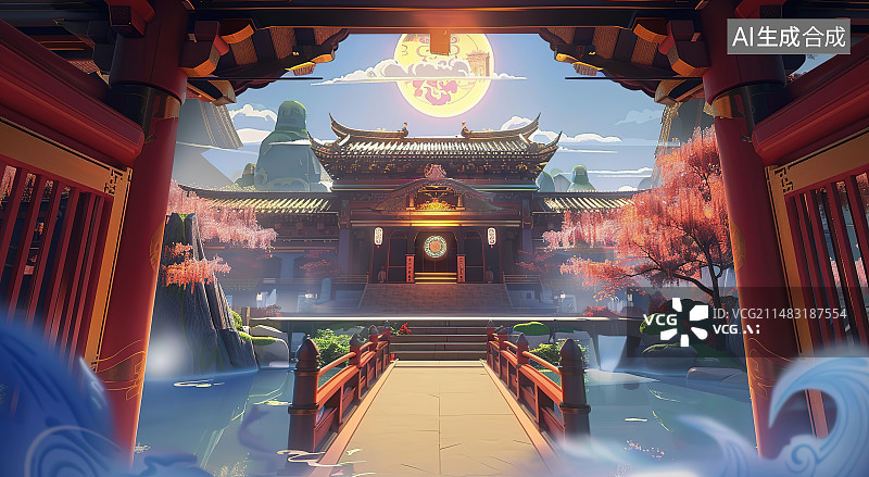 【AI数字艺术】古代园林的亭子图片素材