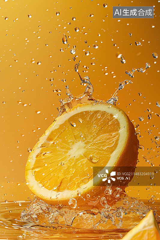 【AI数字艺术】黄色背景下的柠檬特写镜头图片素材