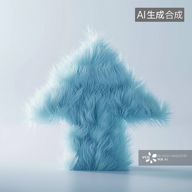 【AI数字艺术】蓝色3D毛绒材质向上箭头,纺织品符号元素图片素材