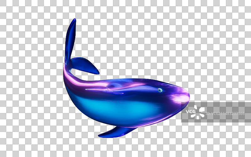 鲸鱼与霓虹灯光效果3D渲染图片素材