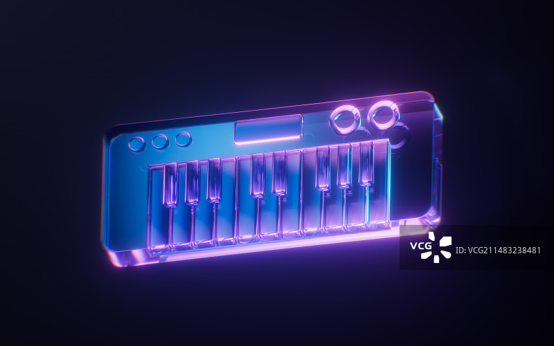 电子琴与霓虹灯光效果3D渲染图片素材