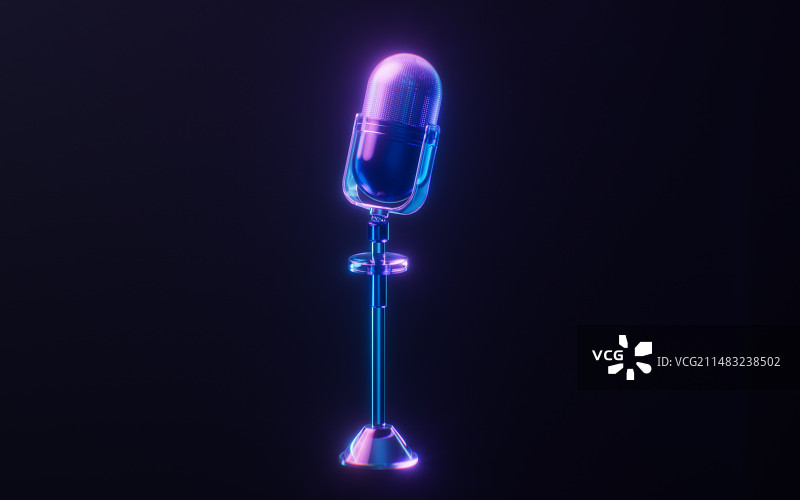 话筒麦克风与霓虹灯光效果3D渲染图片素材