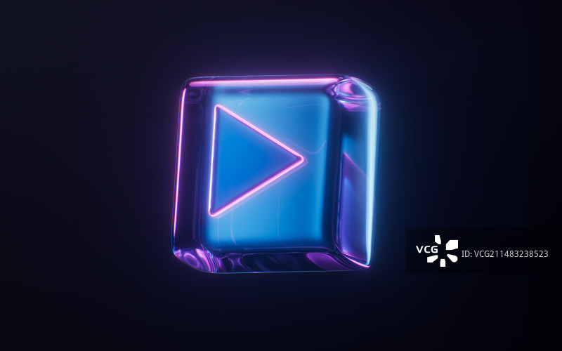 播放符号与霓虹灯光效果3D渲染图片素材