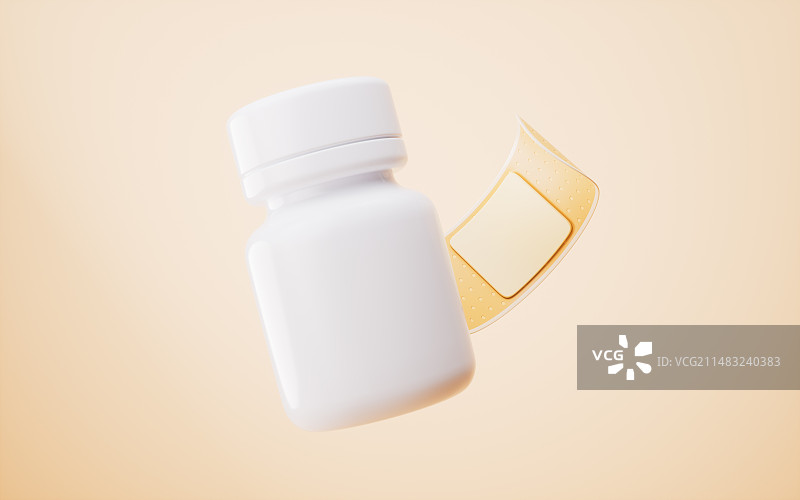 卡通风格药瓶与创可贴3D渲染图片素材