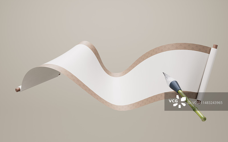 中国风古风卷轴3D渲染图片素材