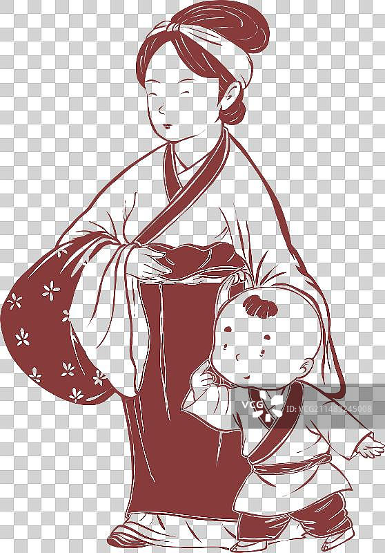 孟母三迁儿童剪纸元素图片素材