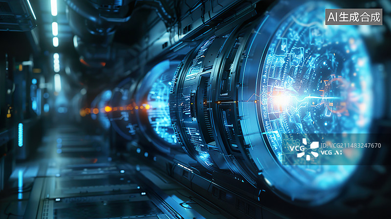 【AI数字艺术】实验室中粒子加速器可控核聚变反应队,核技术利用新质生产力概念图片素材