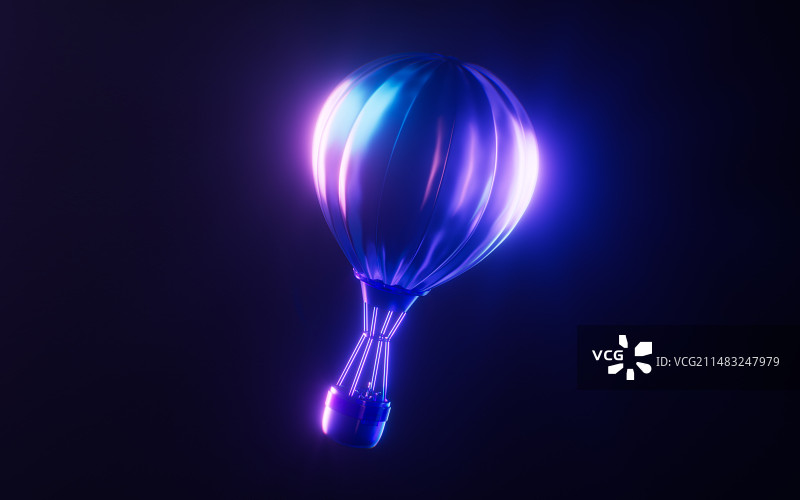 热气球与霓虹灯光效果3D渲染图片素材