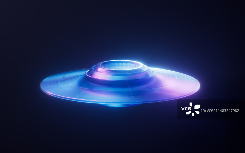 飞碟UFO与霓虹灯光效果3D渲染图片素材
