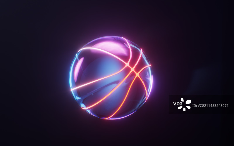 篮球与霓虹灯光效果3D渲染图片素材