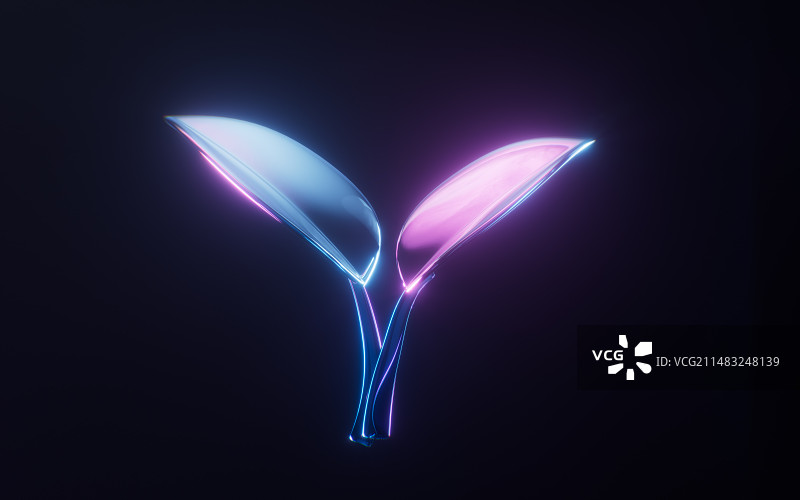 树苗叶子与霓虹灯光效果3D渲染图片素材