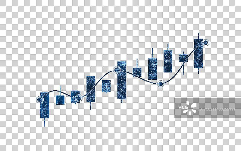 蓝色科技结构股票K线图3D渲染图片素材