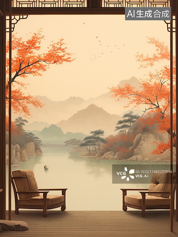 【AI数字艺术】秋天里的红叶图片素材