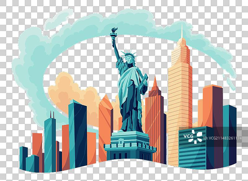 自由女神像扁平卡通图案图片素材