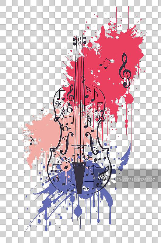 带有音符和飞溅效果的小提琴图片素材