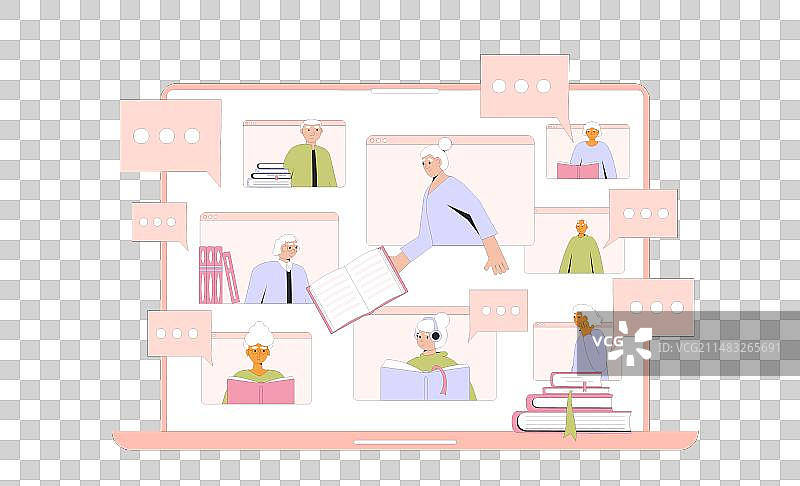 老年人线上读书俱乐部图片素材