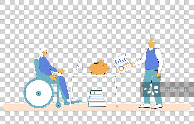 坐轮椅的老年妇女和男人的预算图片素材