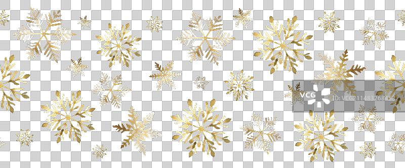 黑色背景上的金色雪花无缝边框图片素材