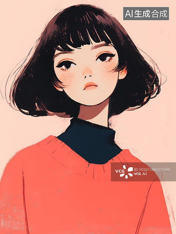 【AI数字艺术】手绘风插画——时尚女孩图片素材