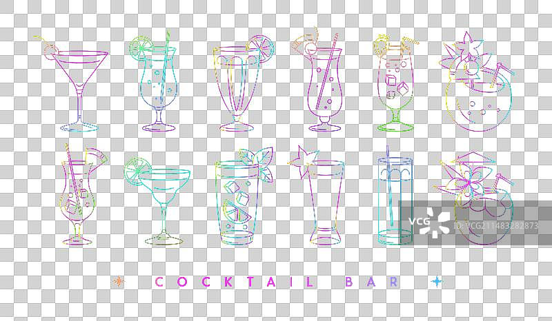 现代荧光线条艺术鸡尾酒套装图片素材