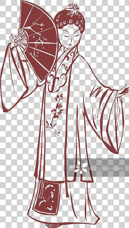 昆曲角色人物剪纸元素图片素材