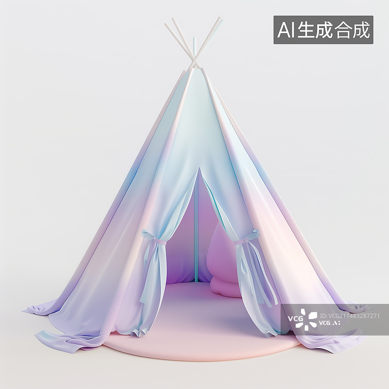 【AI数字艺术】3D露营帐篷元素，毛绒质感图片素材