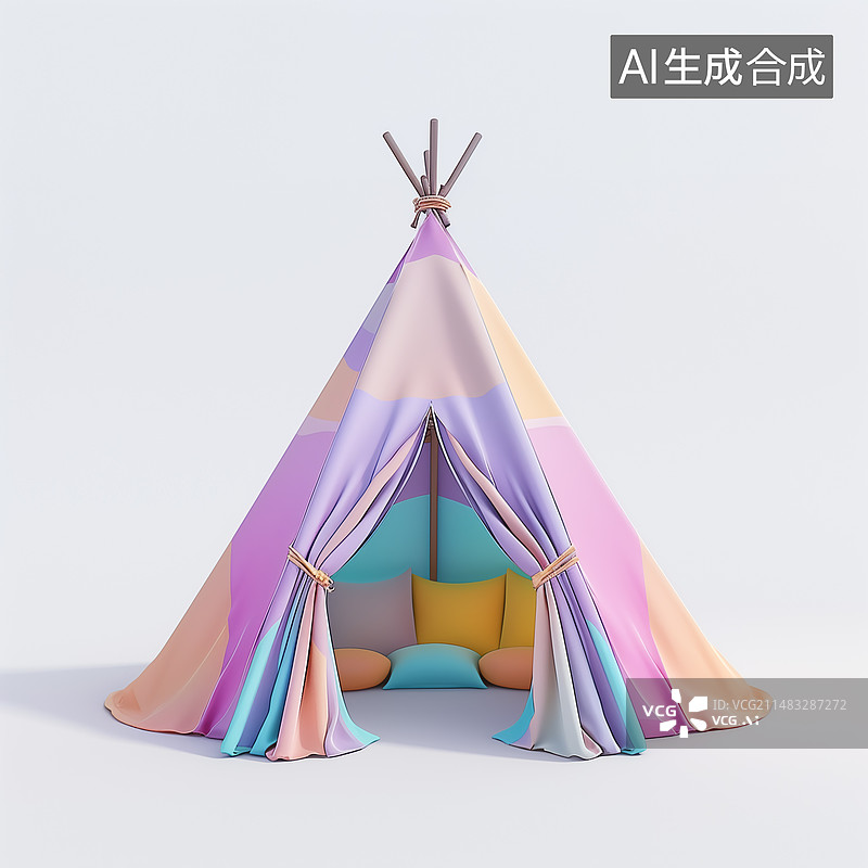 【AI数字艺术】3D露营帐篷元素，毛绒质感图片素材