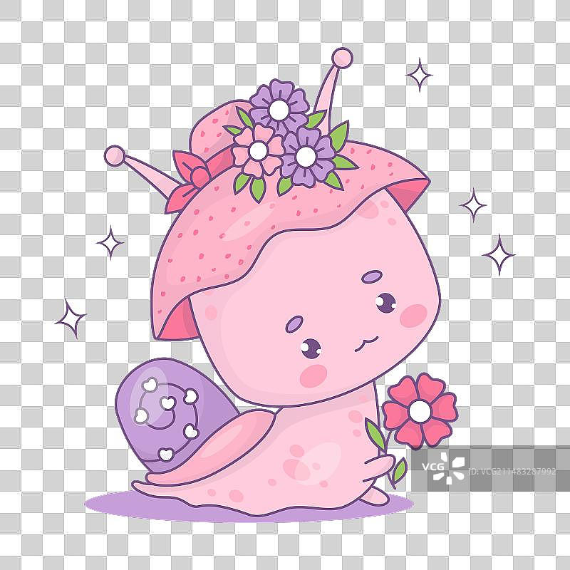 戴着花帽的可爱蜗牛女孩趣味昆虫图片素材