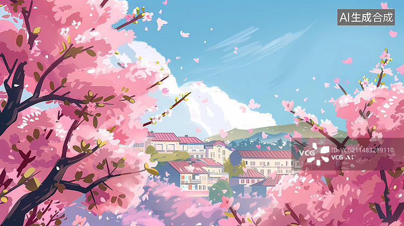 【AI数字艺术】春天的校园樱花烂漫图片素材